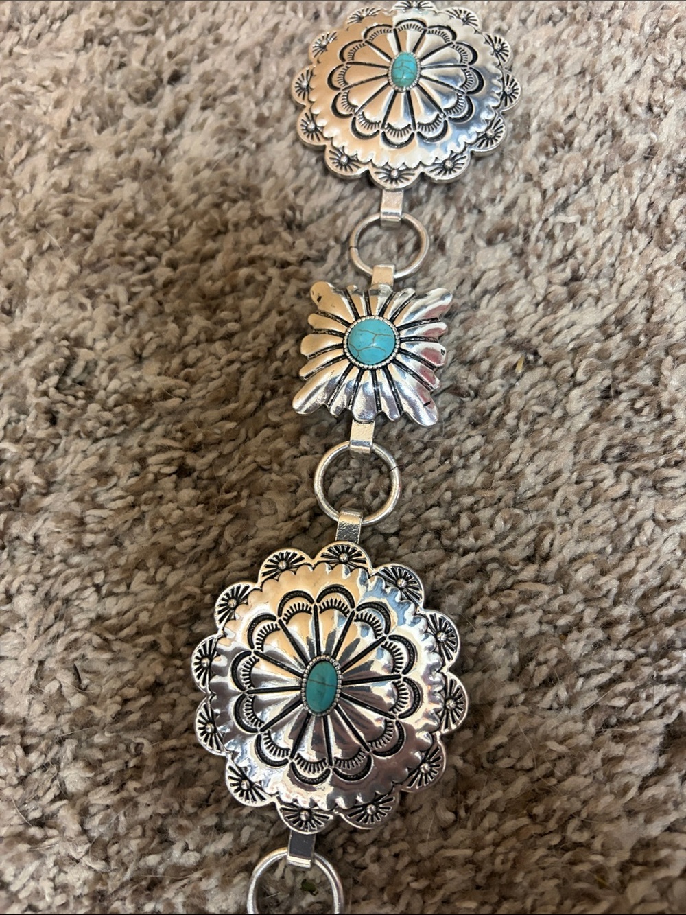 Turquoise Accent Silver Concho Belt Necklace - Women Jewelry - Picture 4 of 4